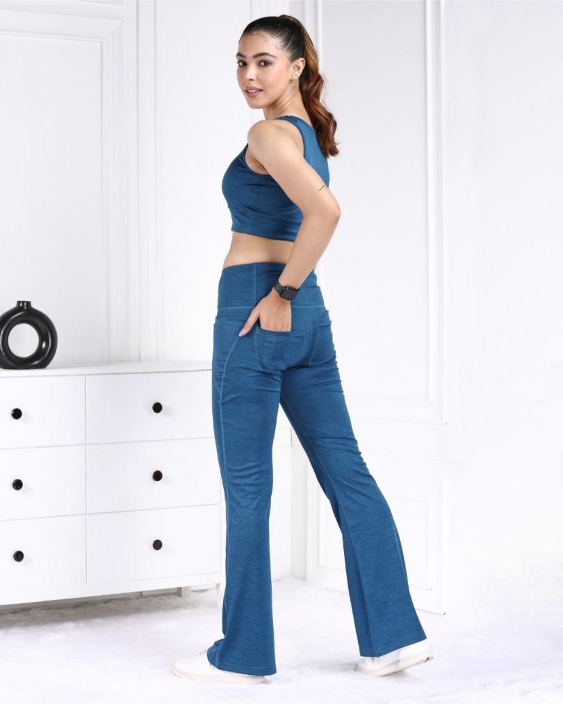 Denim Melange Active Flare Pants - Active melange flare pants