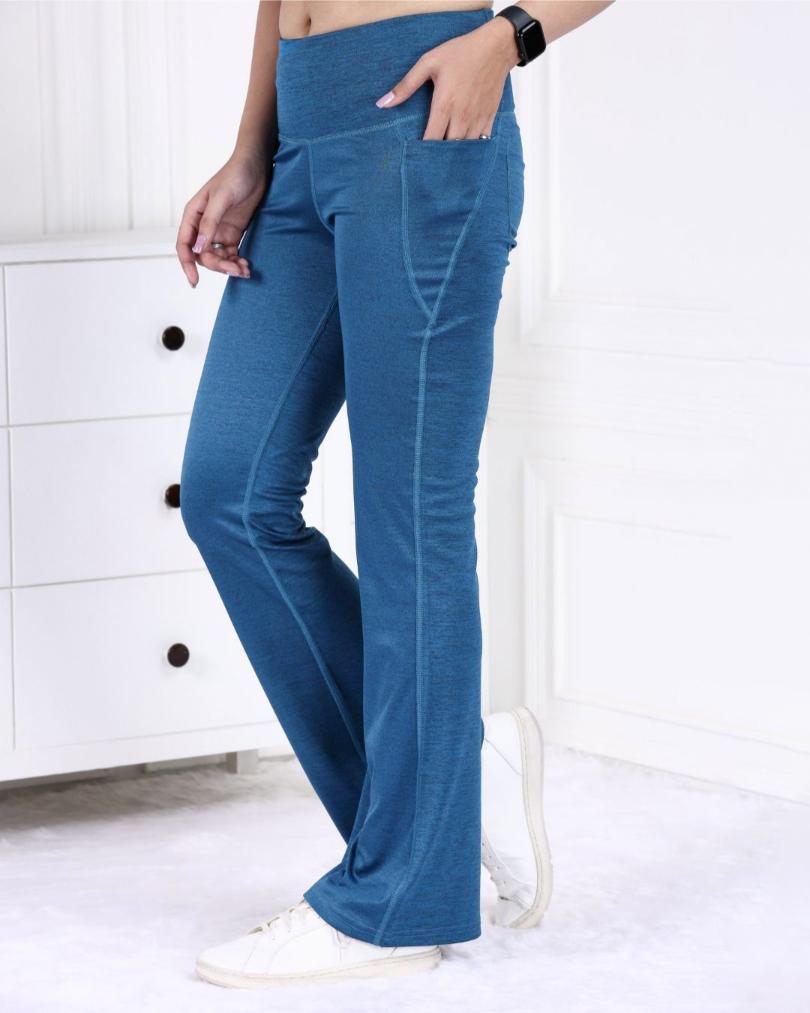 Denim Melange Active Flare Pants - Active melange flare pants
