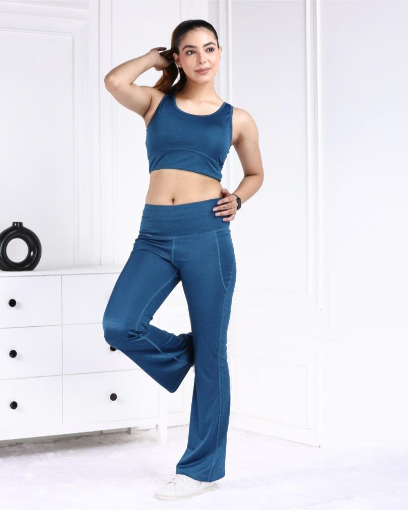 Denim Melange Active Flare Pants - Active melange flare pants