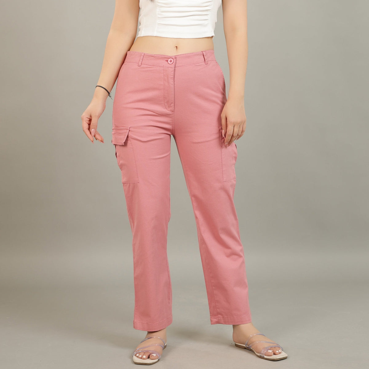 Dusty Pink stretchable biowash USA HQ cotton travel cargo pant with superior elastic belt. -Travel Cargo Pants