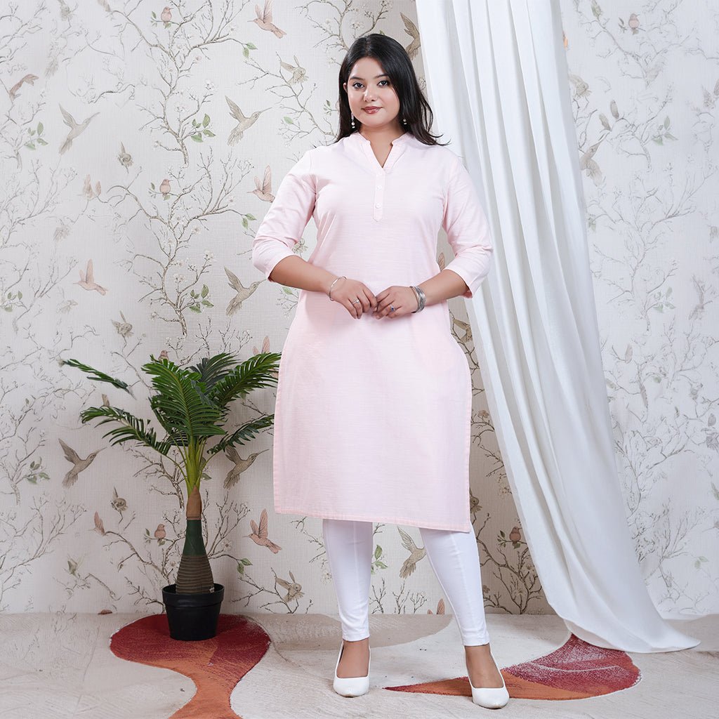 Flamingo pink Linen Long kurta -Long kurta