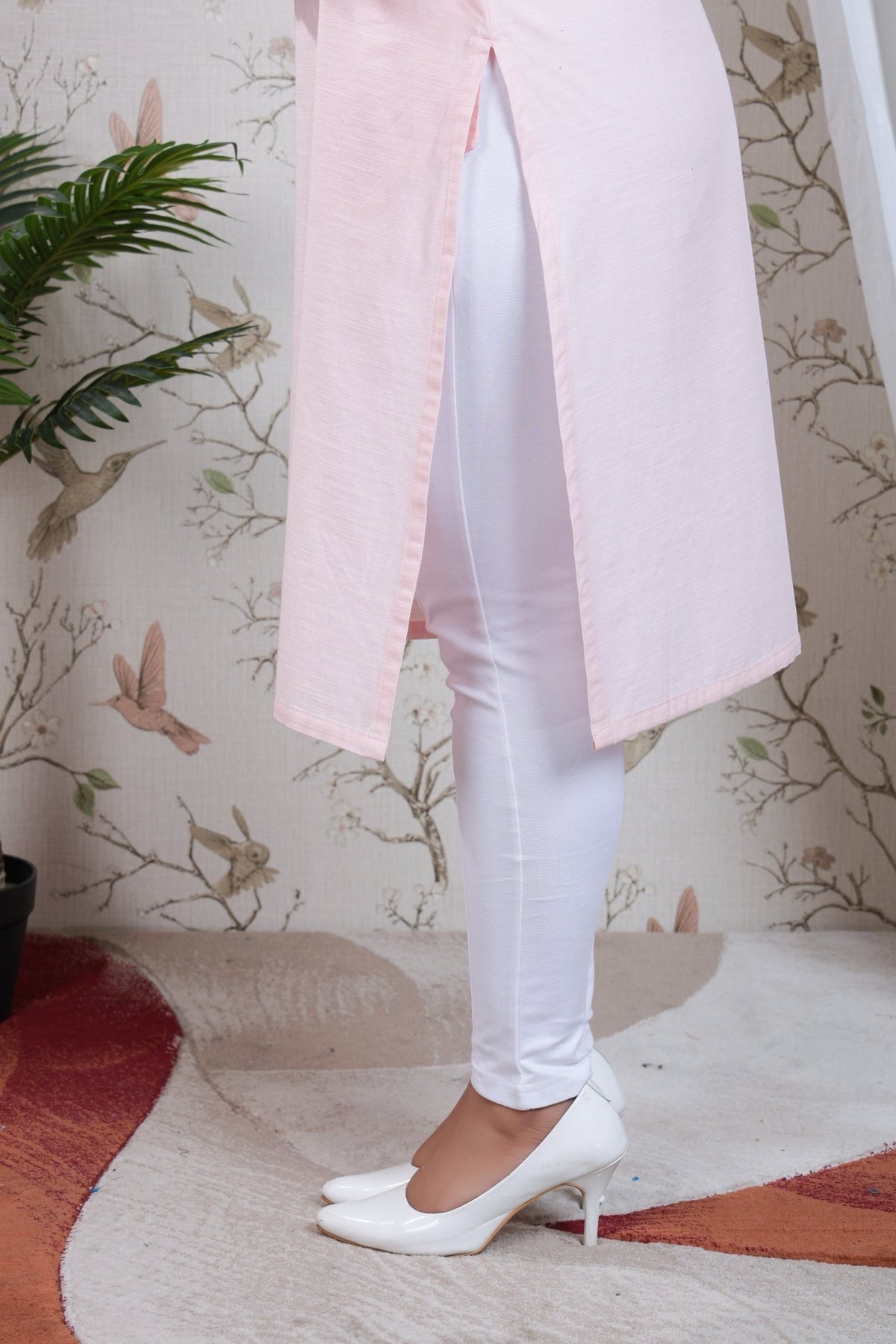 Flamingo pink Linen Long kurta -Long kurta