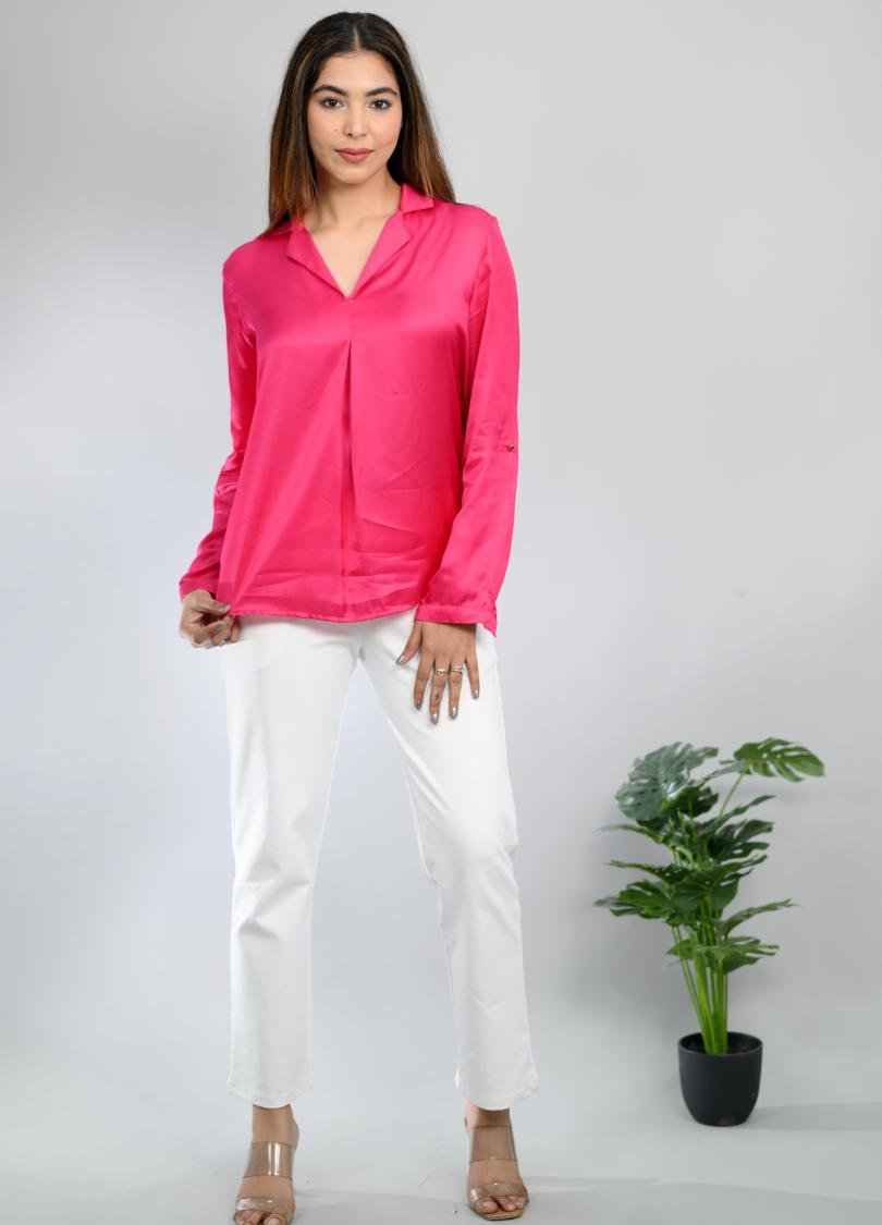 Fuschia satin shirt -satin shirt