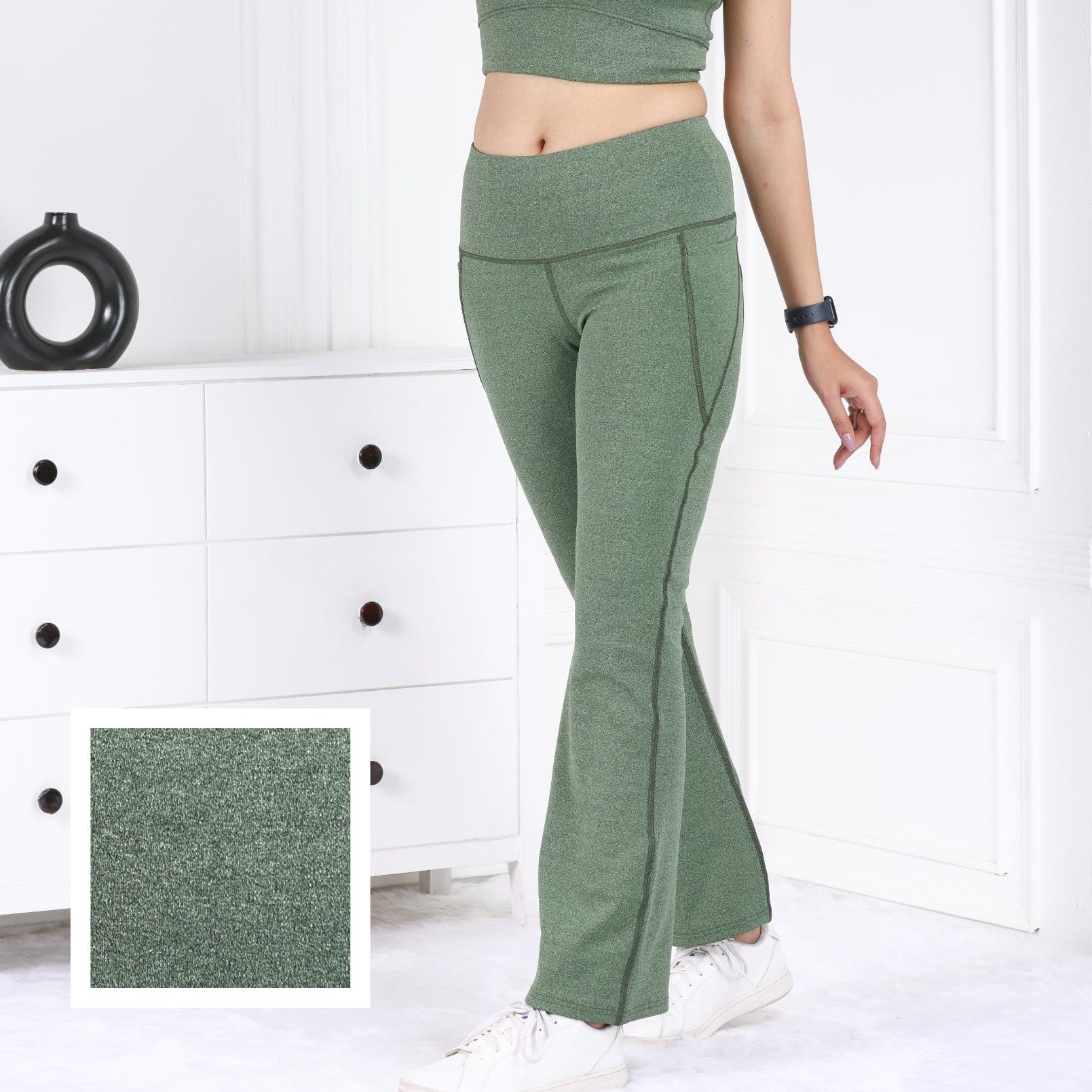 Green Melange Active Flare Pants - Active melange flare pants
