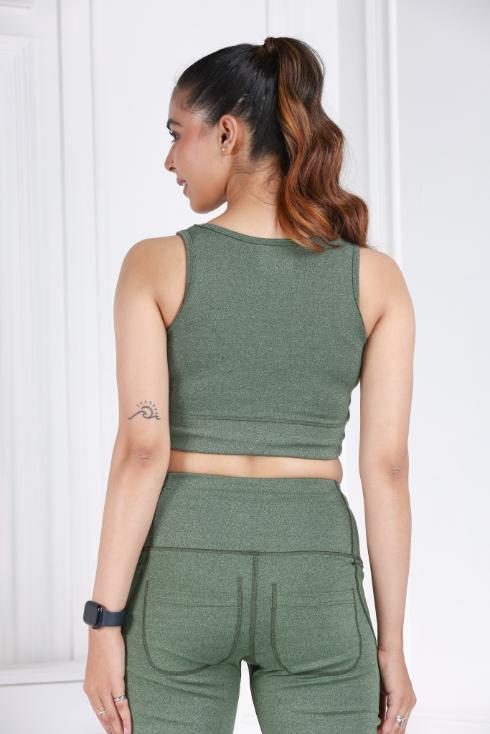 Green Melange All Day Mid Impact Luxury Active Bra - Active bra