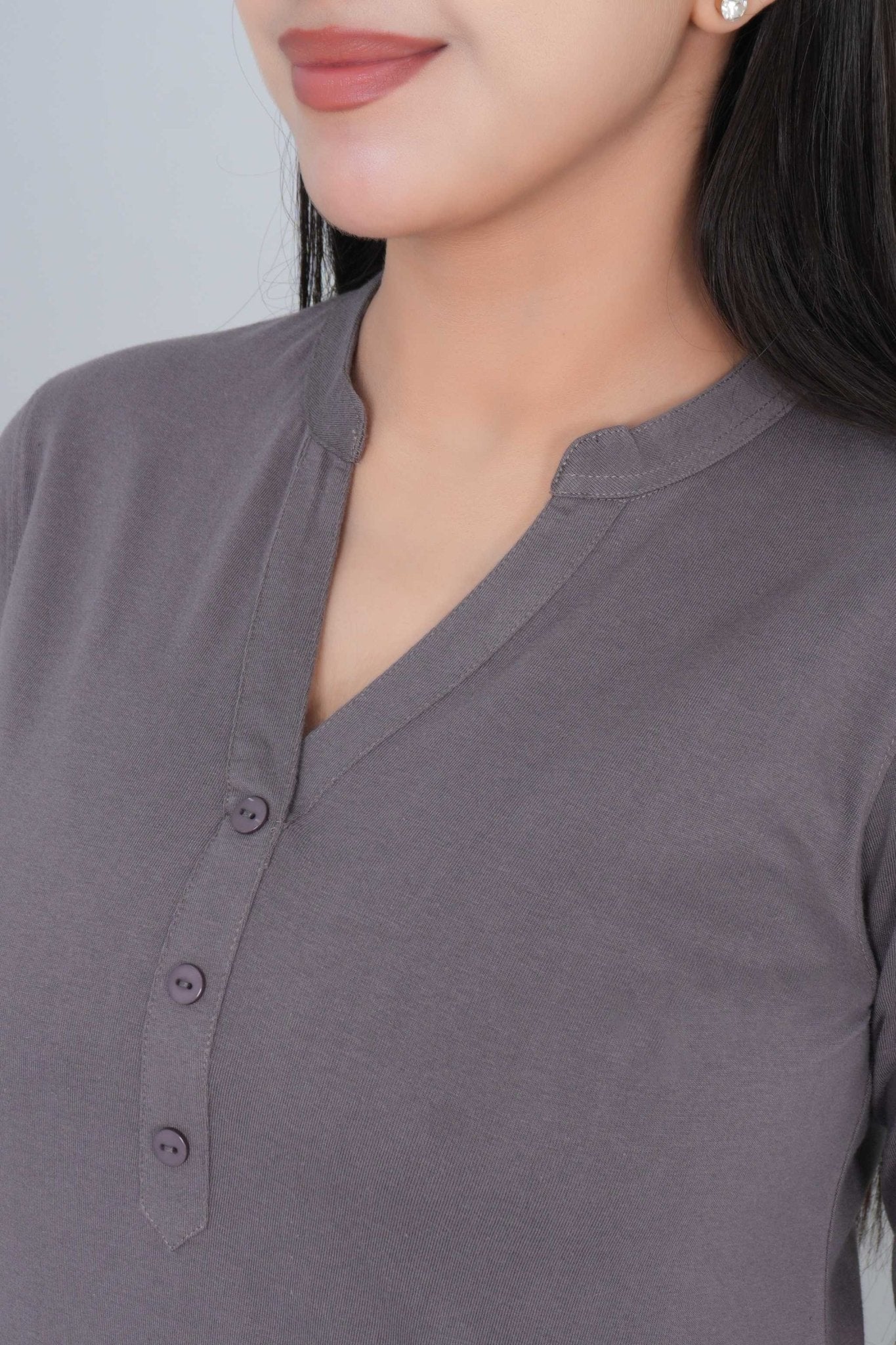 Grey cotton kurti tshirt with pockets - Kurti tshirt