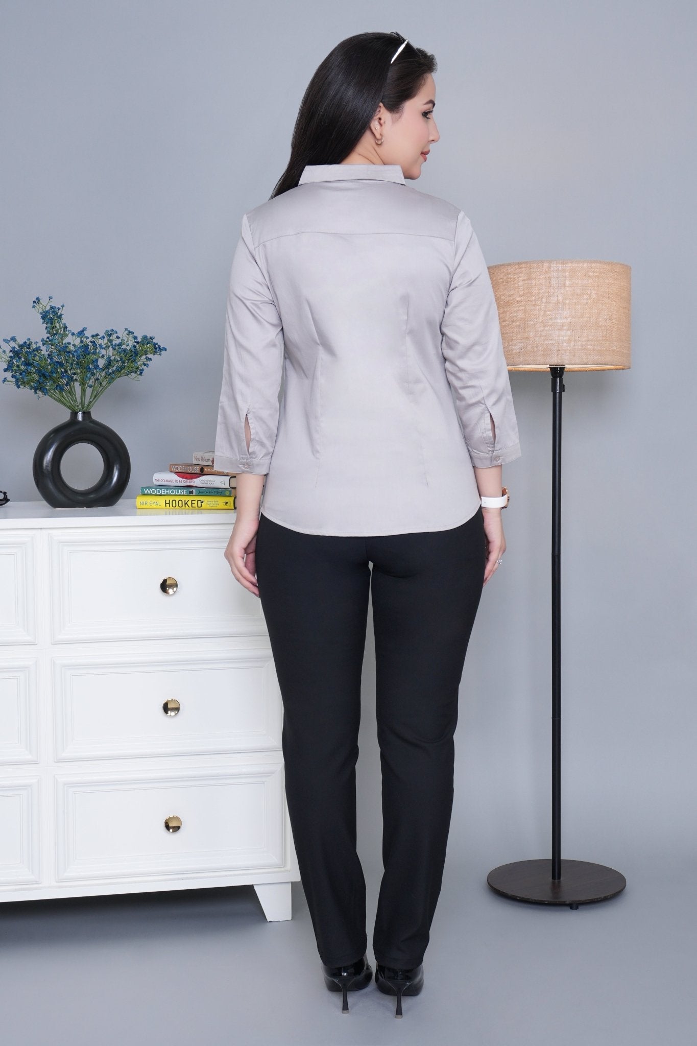 Grey cotton office placket shirt - Cotton office placket shirt