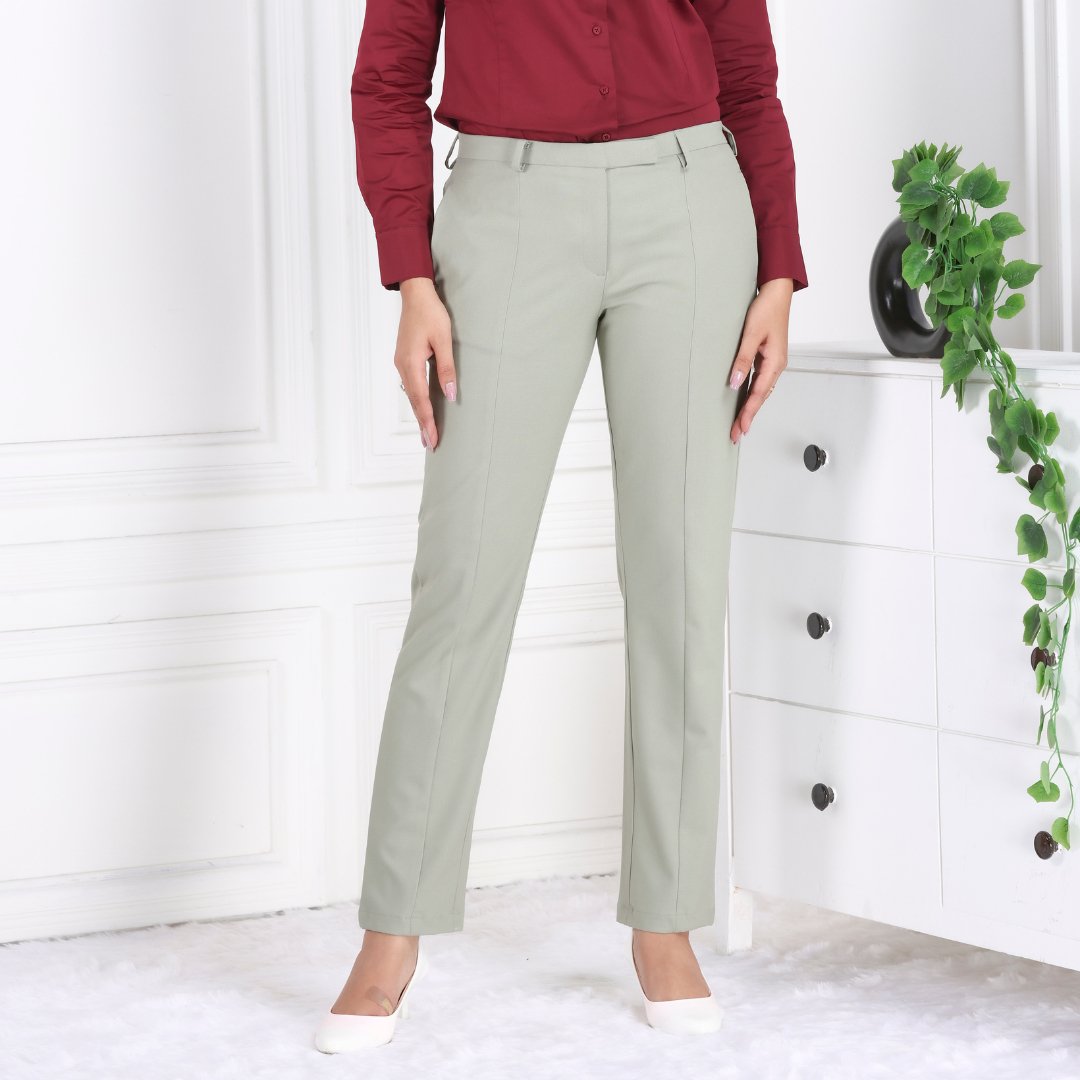 slim fit dress slacks Ice green woven formal pants for women casual and office wear
