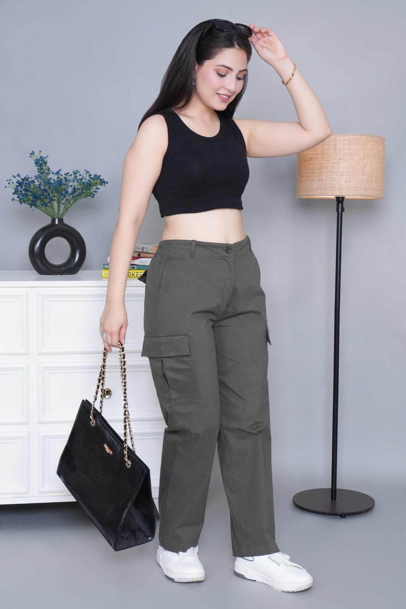 Khakhi green stretchable biowash USA HQ cotton travel cargo pant with superior elastic belt. - Travel Cargo Pants