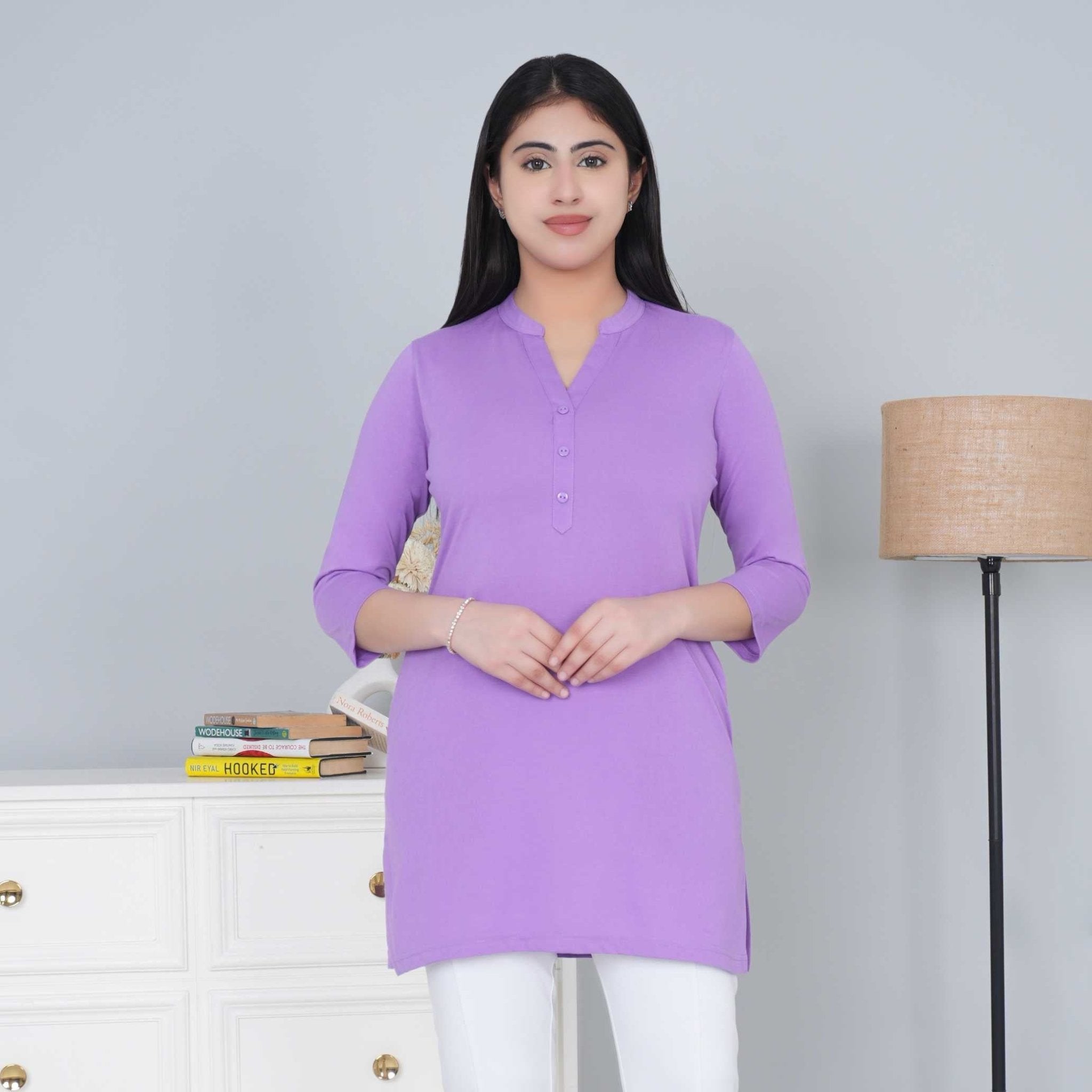 Lavender cotton kurti tshirt with pockets - Kurti tshirt