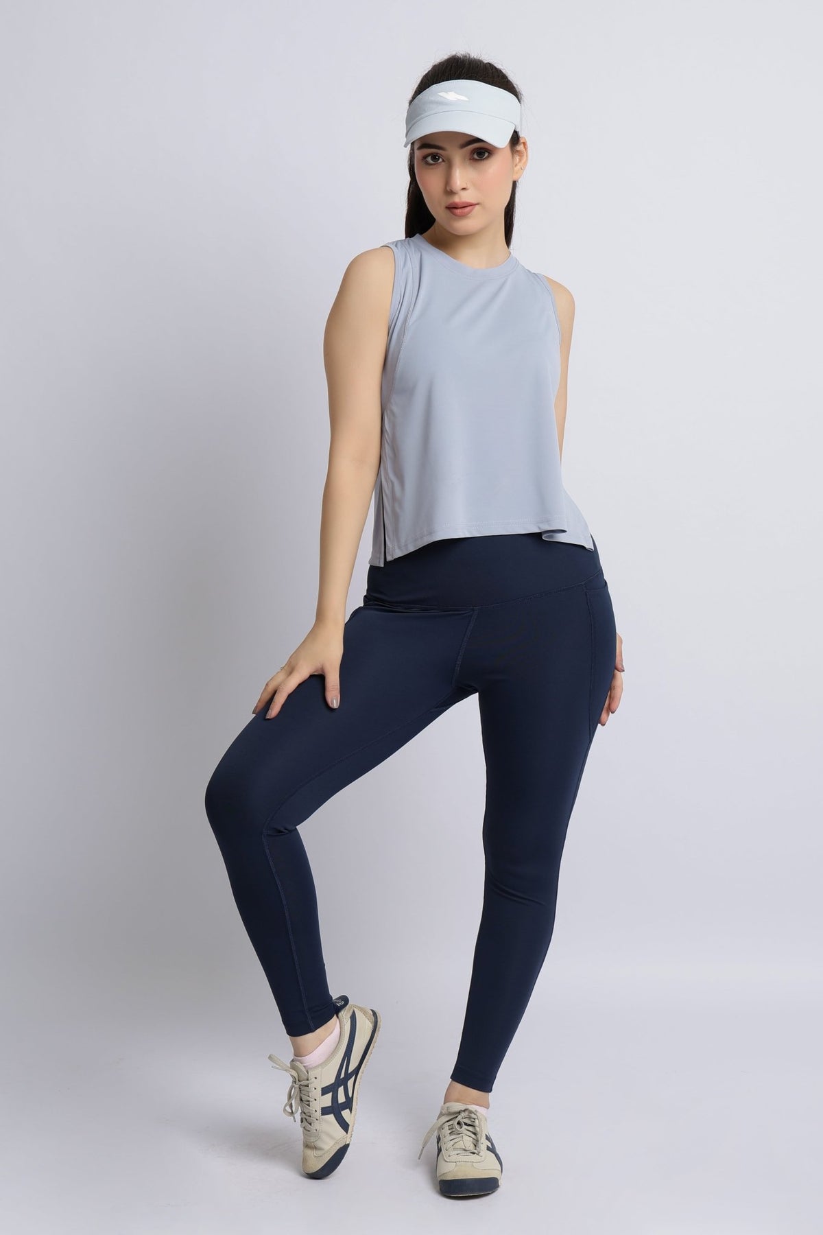 Light grey active crop slit vest -Active crop slit vest