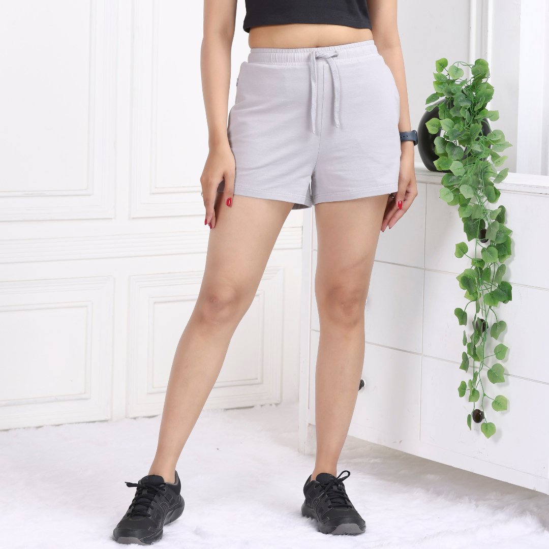 Light grey all day two pocket cotton lycra shorts made with USA HQ cotton  with