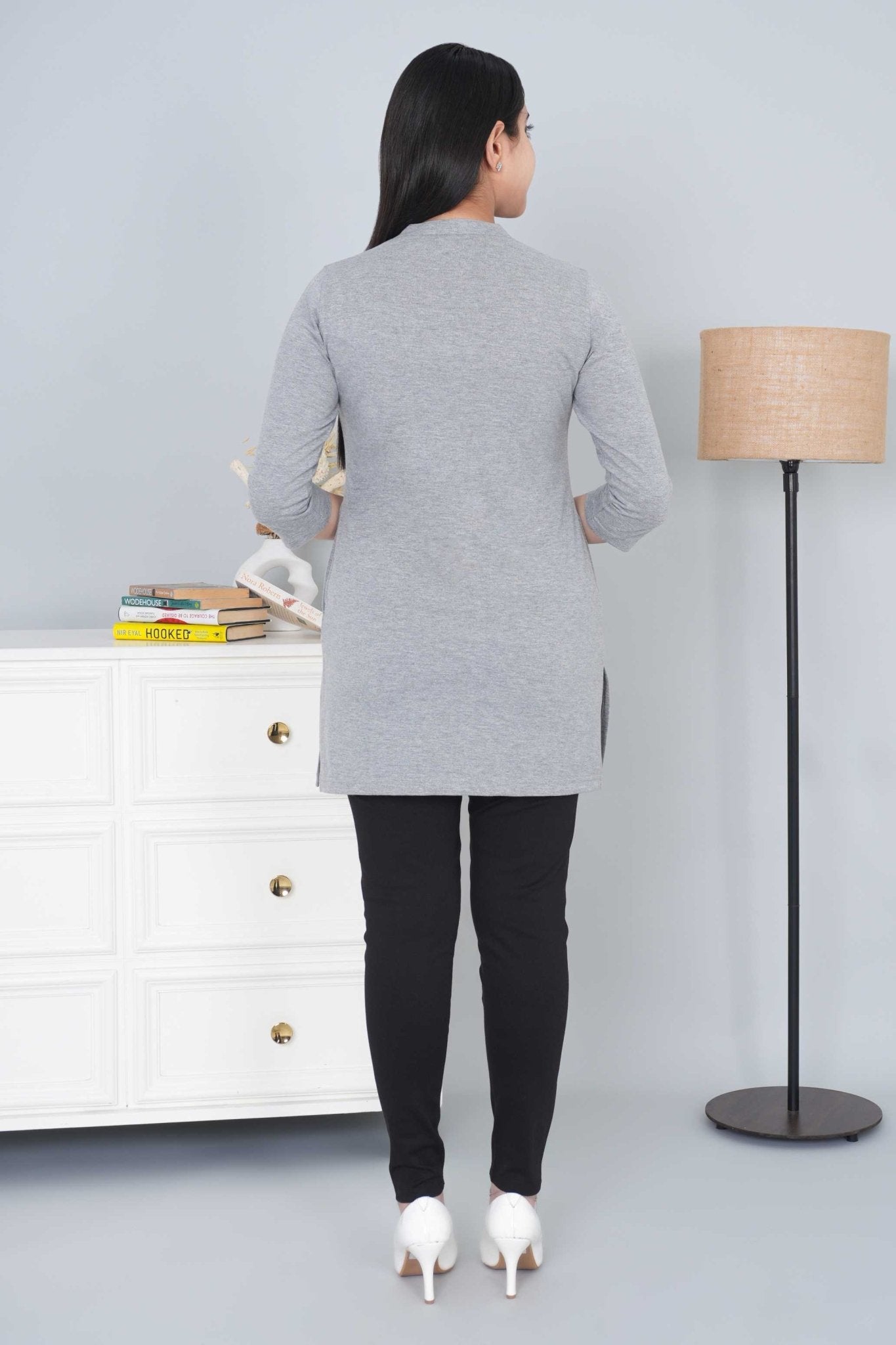 Light Grey cotton kurti tshirt with pockets - Kurti tshirt