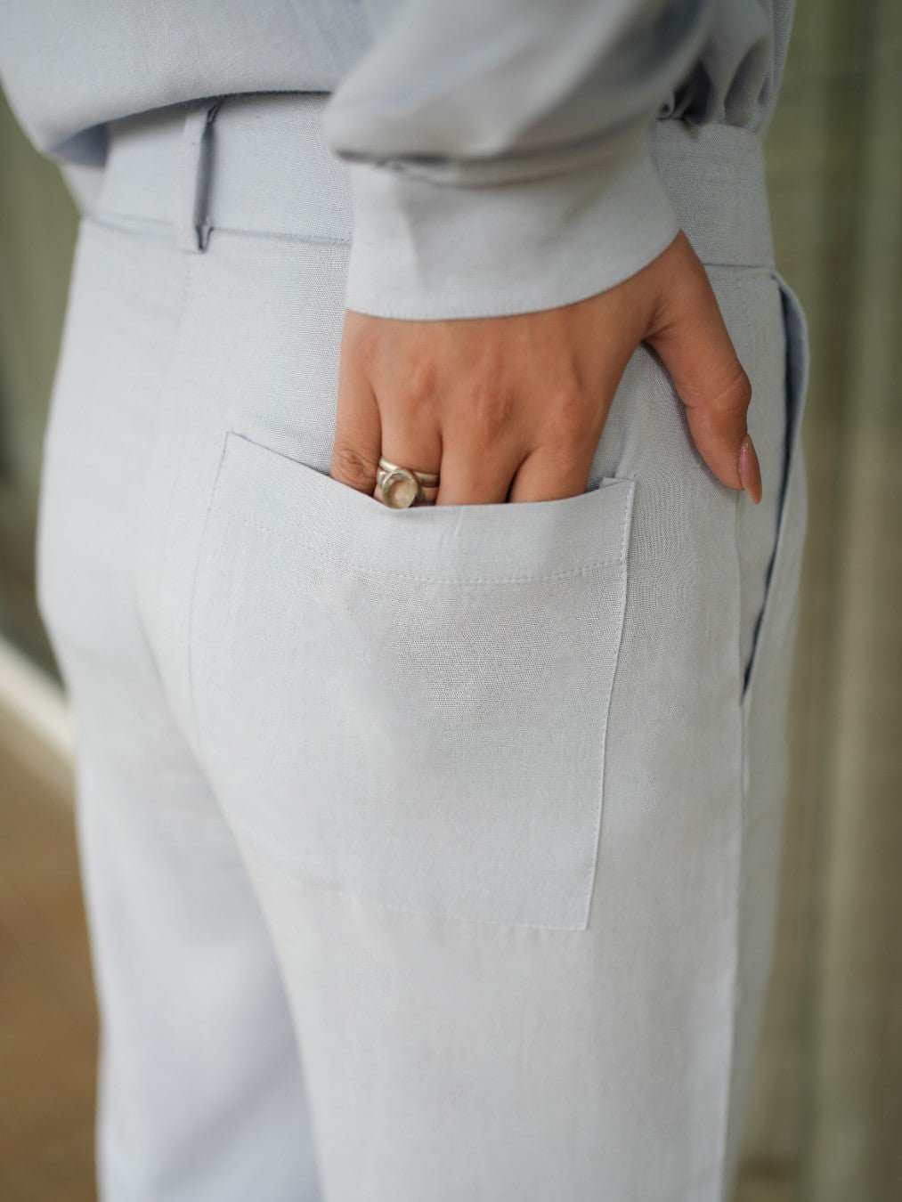 Light grey cotton linen flare pants - Linen flare pants