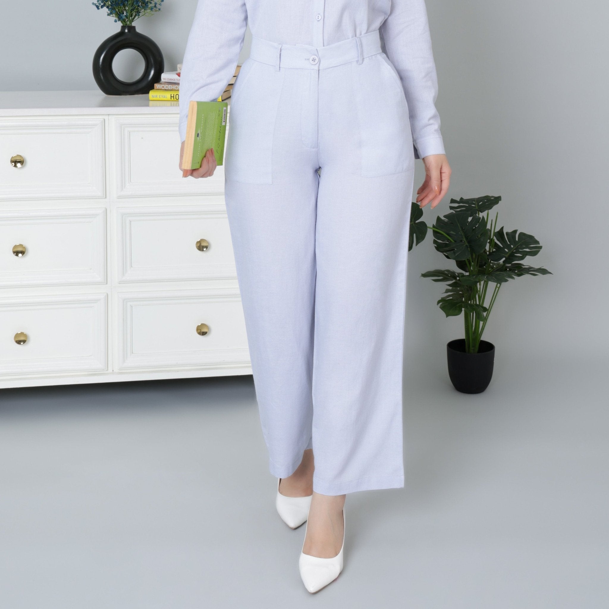 Light Grey linen high waist pant -