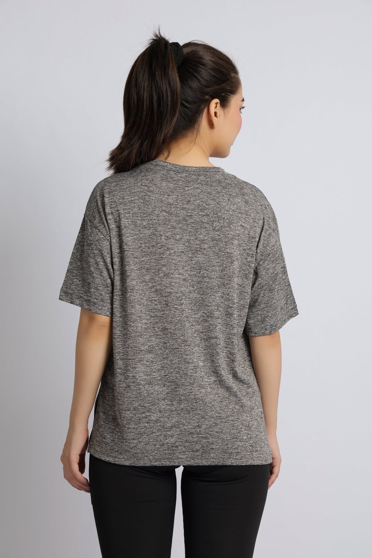 Light grey melange active off shoulder tshirt -Active off shoulder tshirt