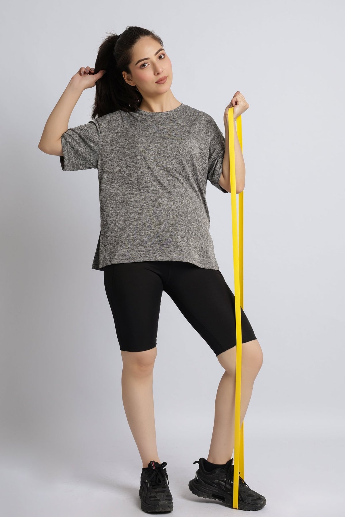 Light grey melange active off shoulder tshirt -Active off shoulder tshirt