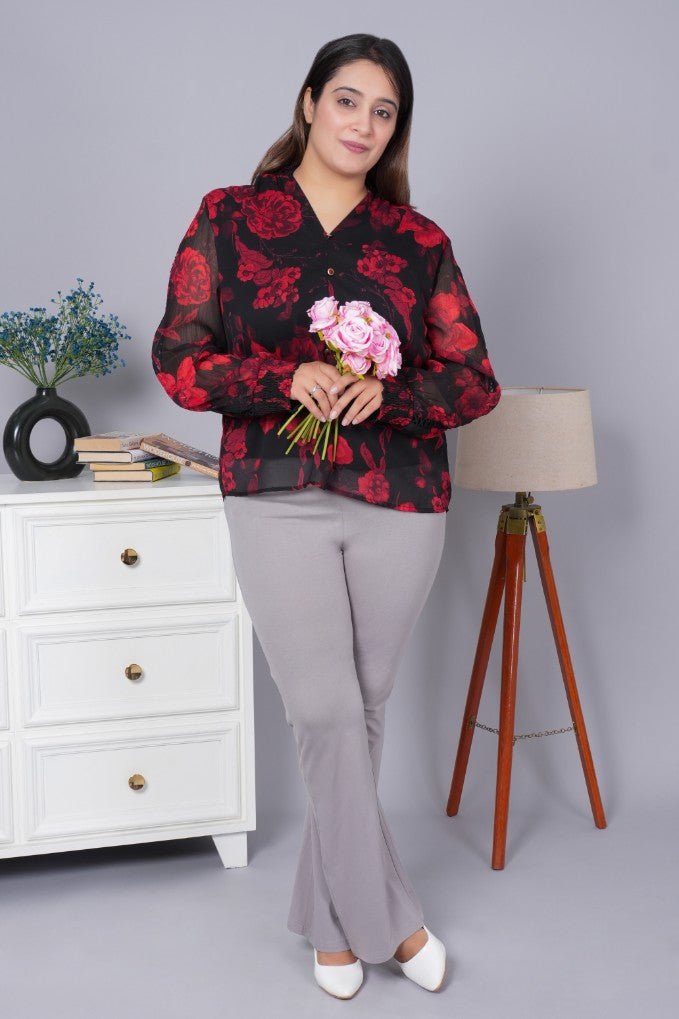 Light grey stretchable biowash cotton flare pants with superior elastic belt. - Cotton flare