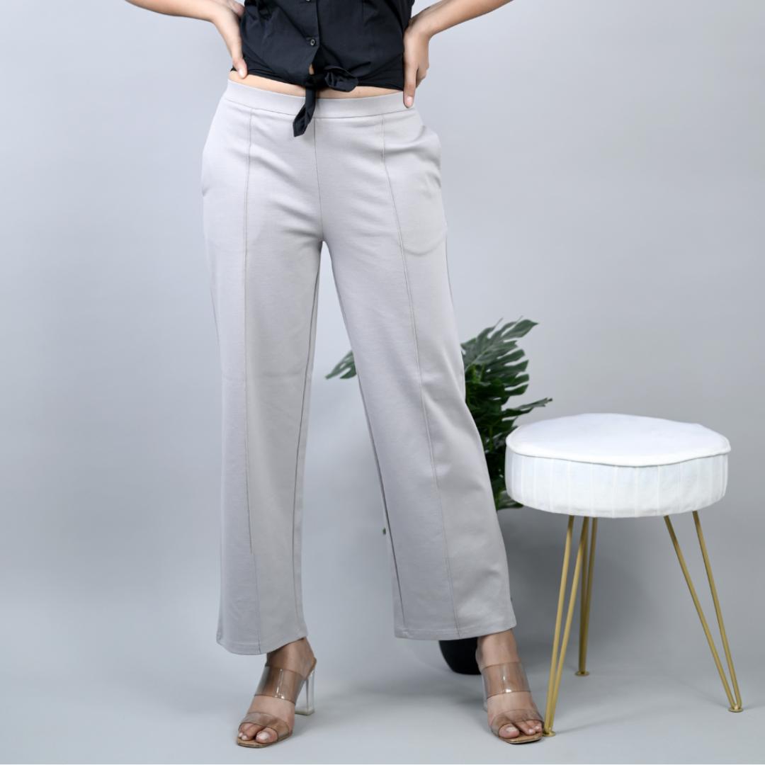 Grey Cotton Flared Pant