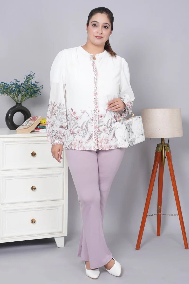 Lilac stretchable biowash cotton lycra flare legging with superior elastic belt. -Cotton flare