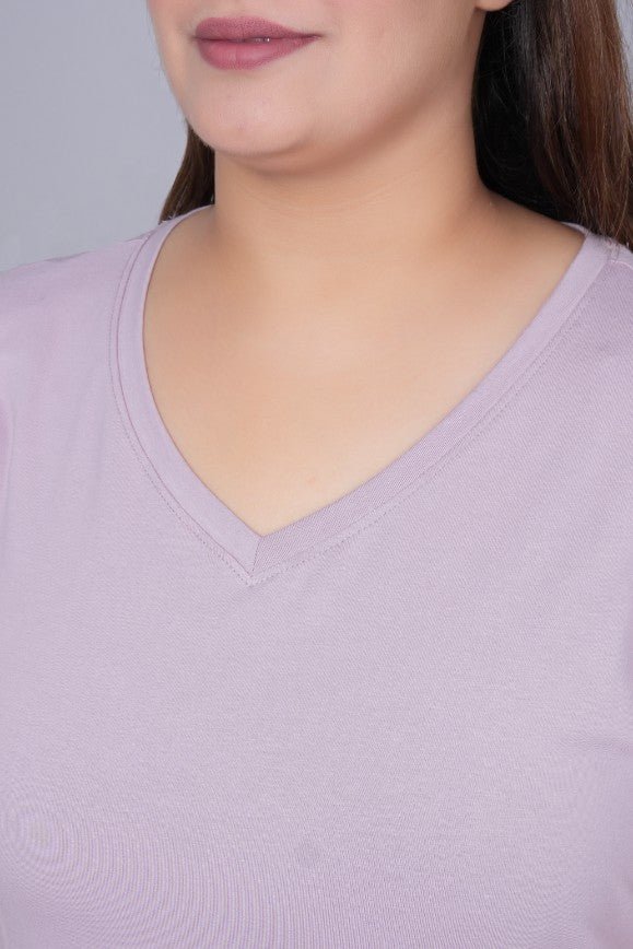 Lilac v neck cotton t-shirt with pockets - Long cotton v neck t-shirt