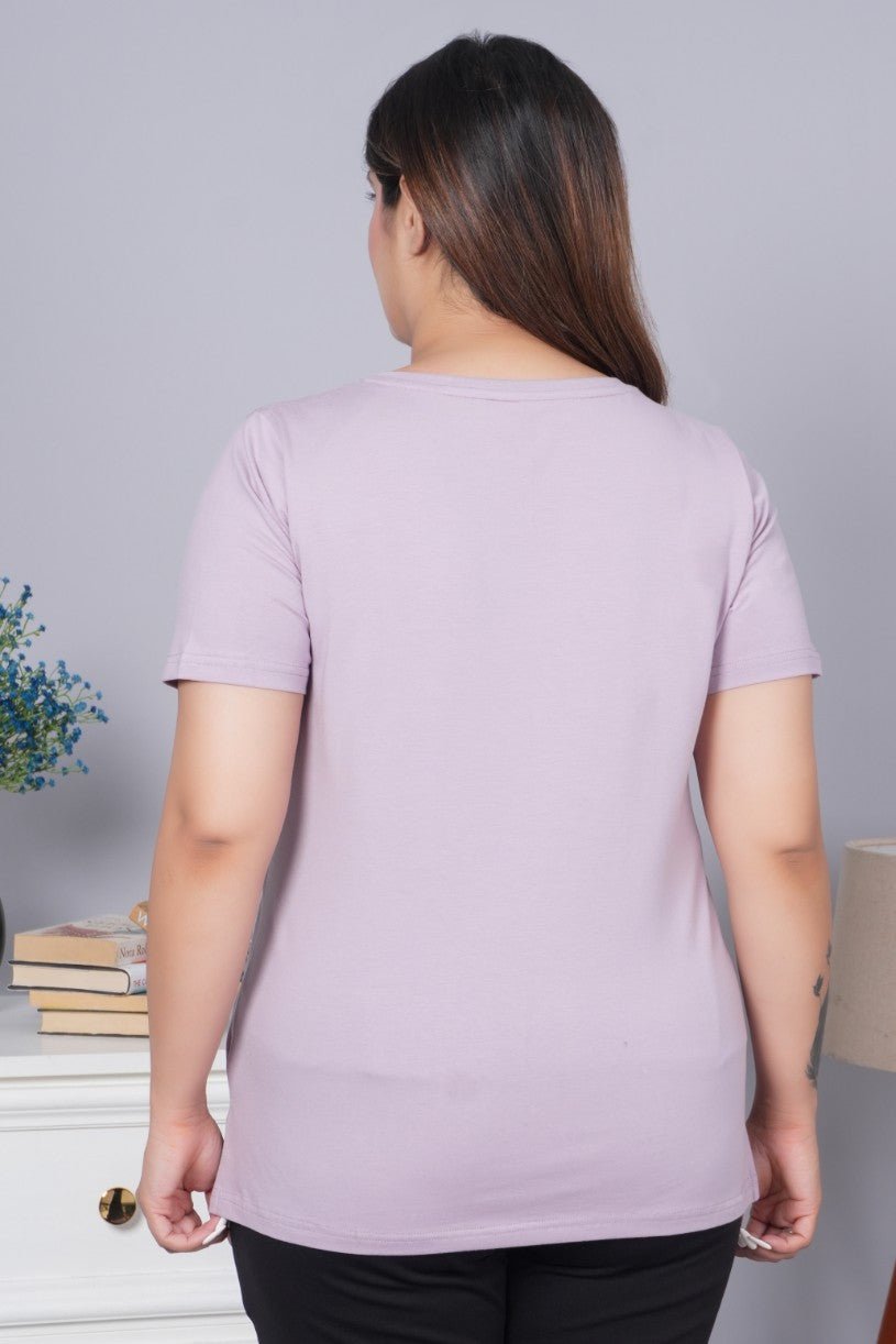 Lilac v neck cotton t-shirt with pockets - Long cotton v neck t-shirt