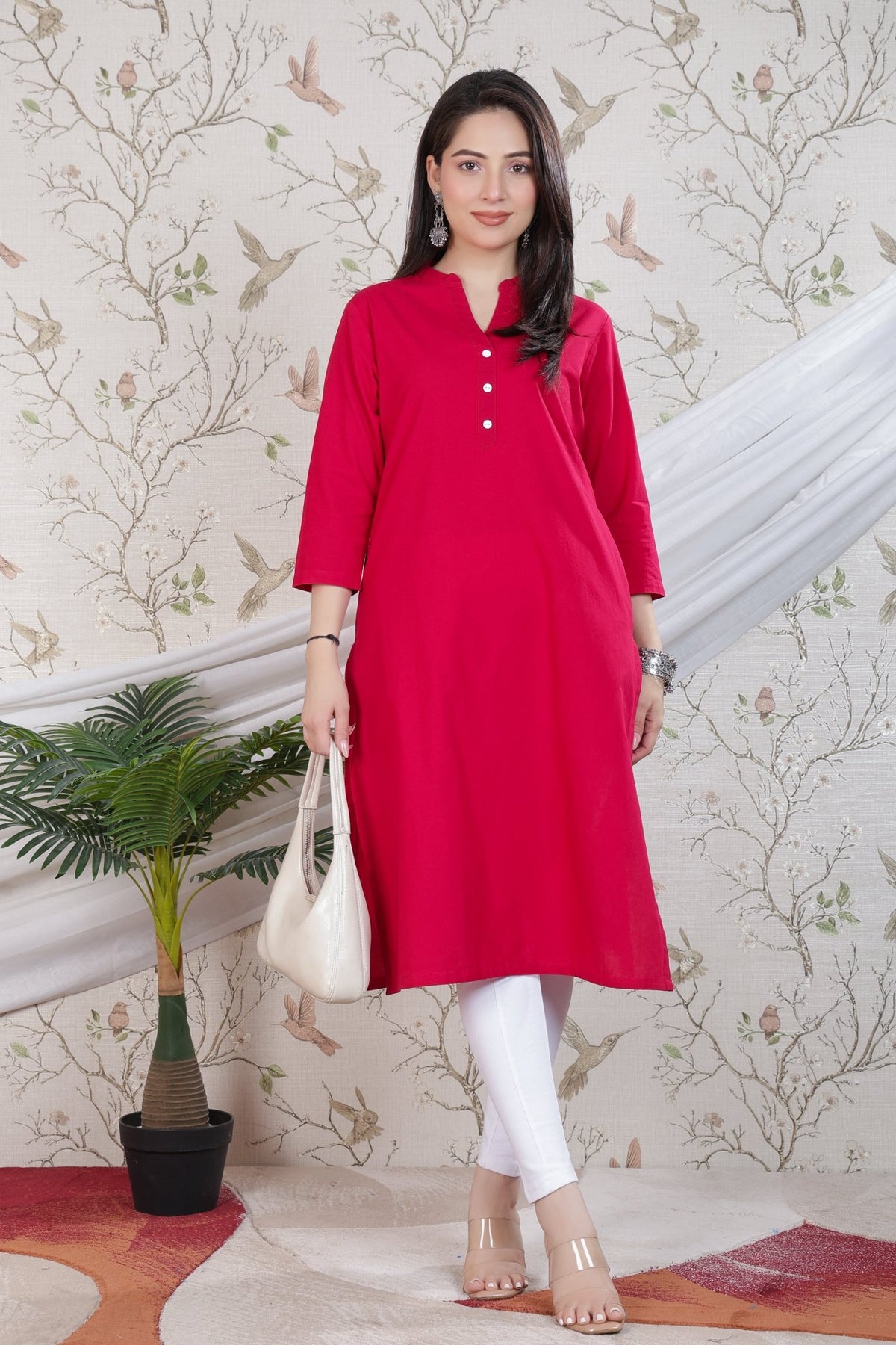 Magenta 100% Premium Cotton Long Kurta -Cotton long kurta