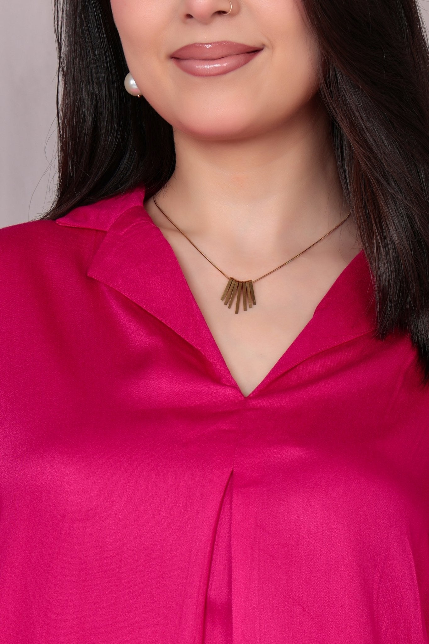 Magenta Lapel collar satin top -satin shirt