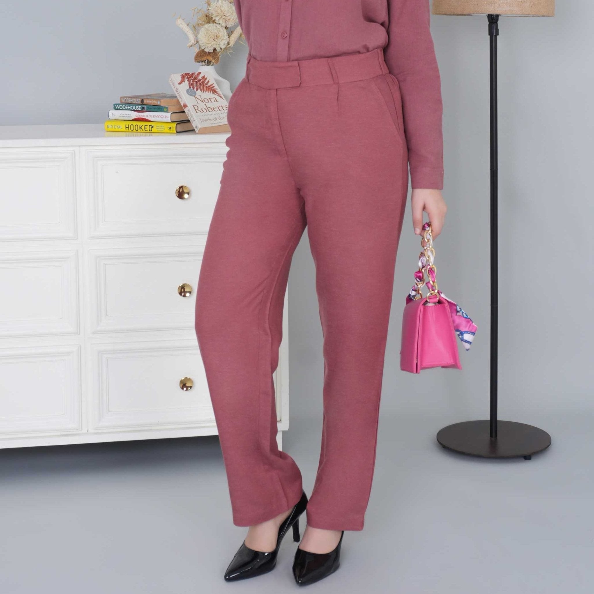 Maroon cotton linen flare pants - Linen flare pants