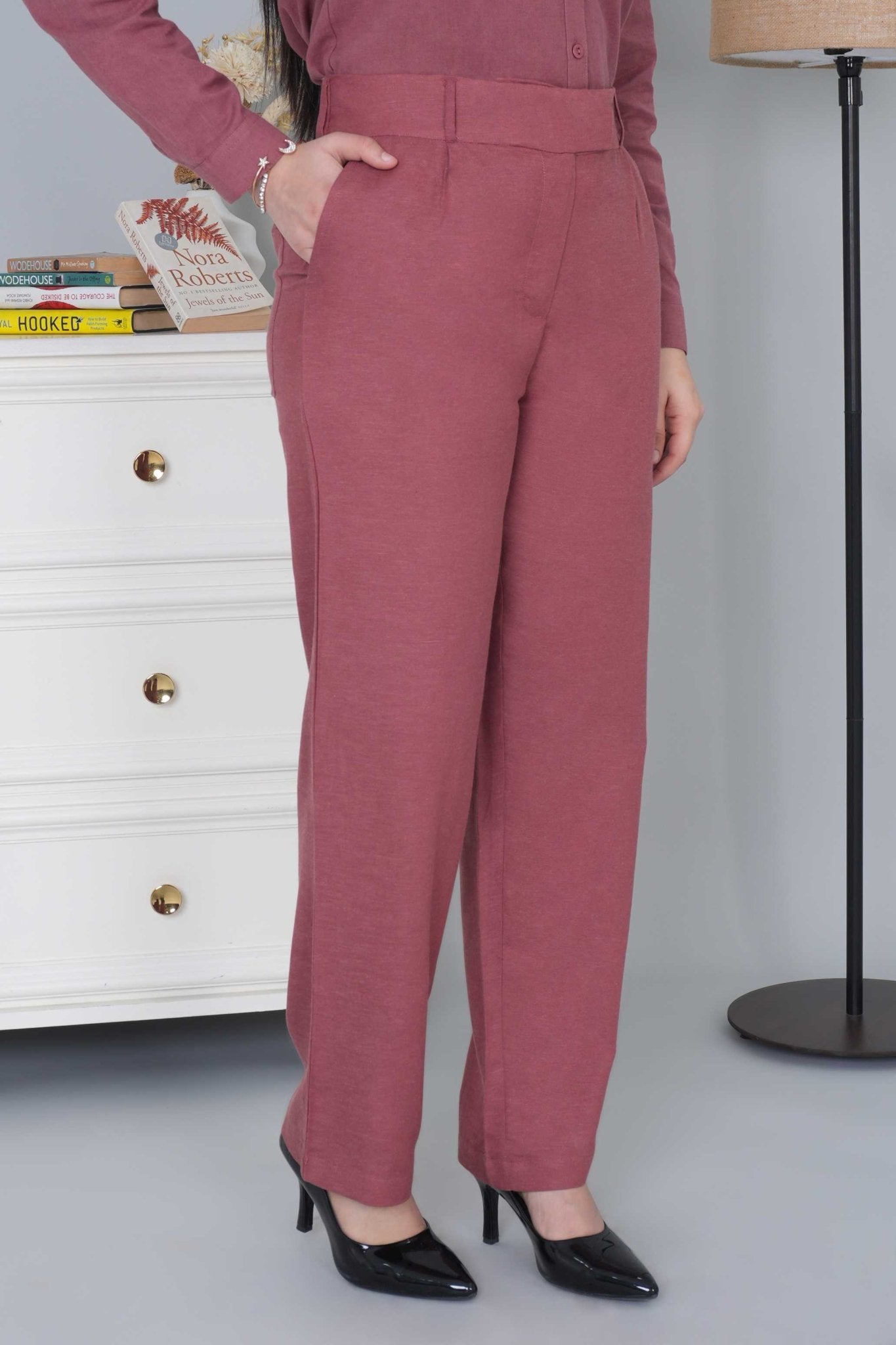 Maroon cotton linen flare pants - Linen flare pants