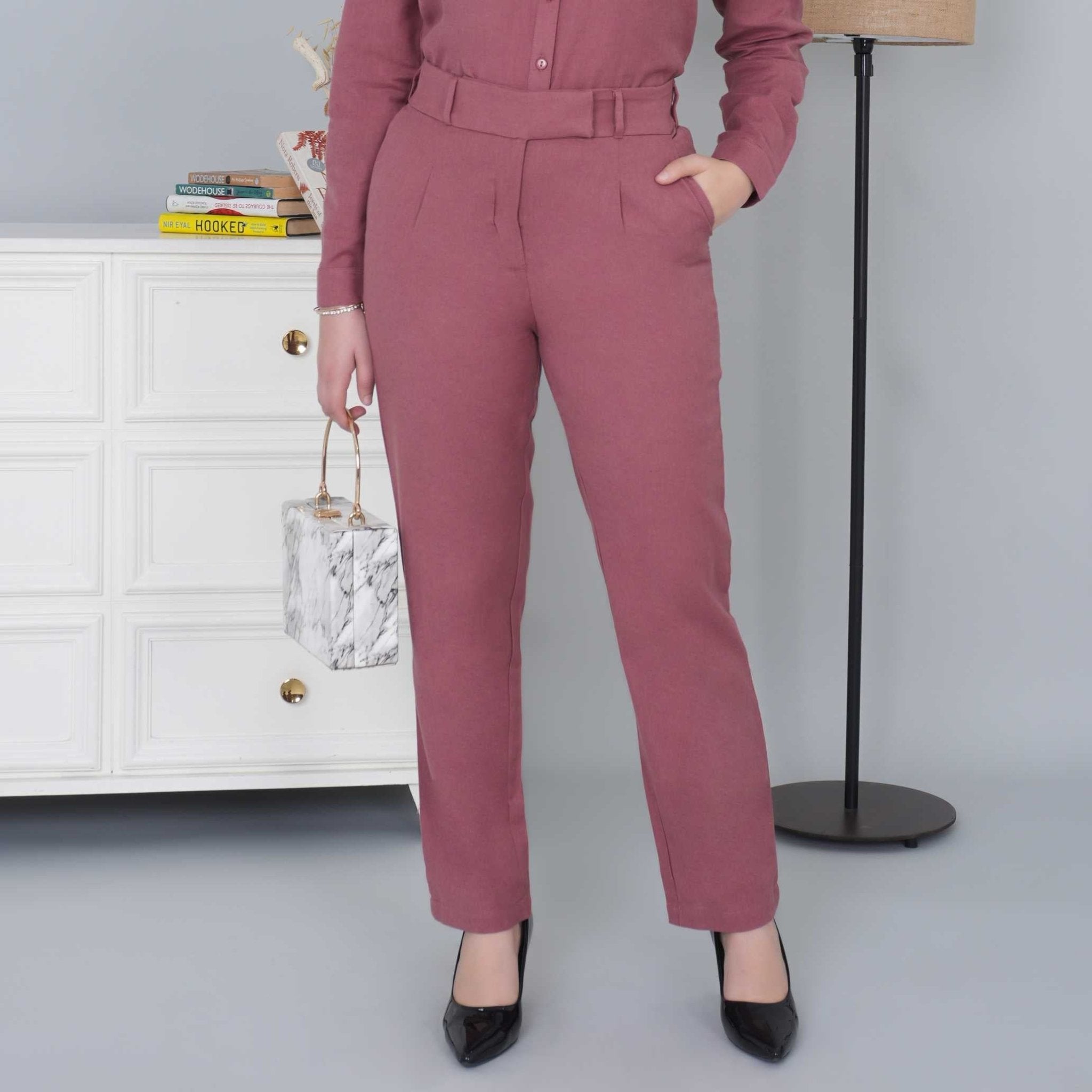Maroon cotton linen straight fit pant - Linen straight pants