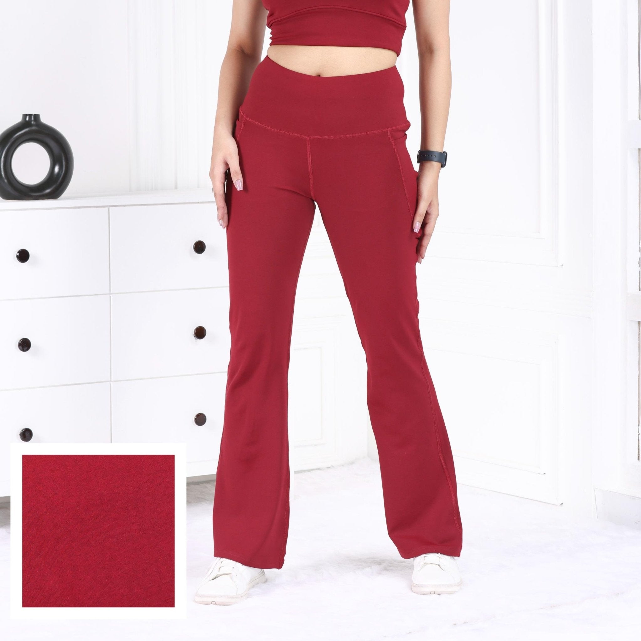 Maroon Melange Active Flare Pants - Active melange flare pants