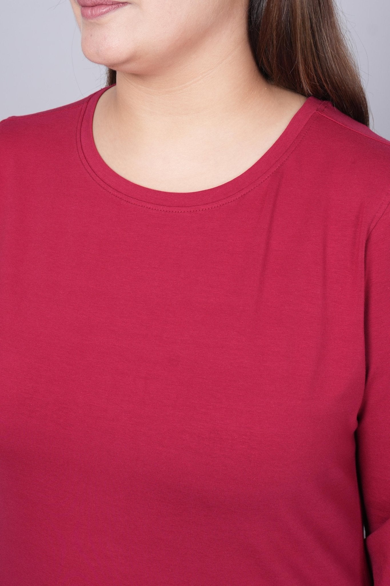 Maroon Round Neck Cotton 3/4 Sleeve T Shirt - Cotton t shirt