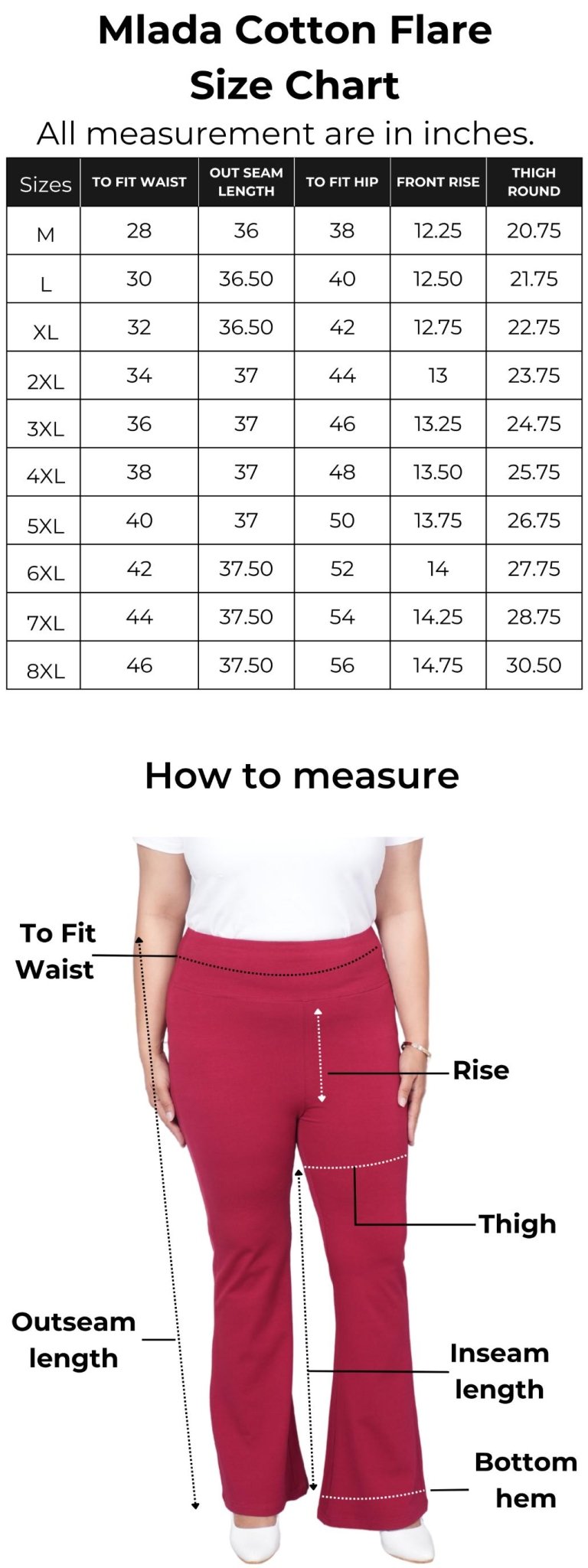 Maroon stretchable biowash cotton flare pants with superior elastic belt. - Cotton flare