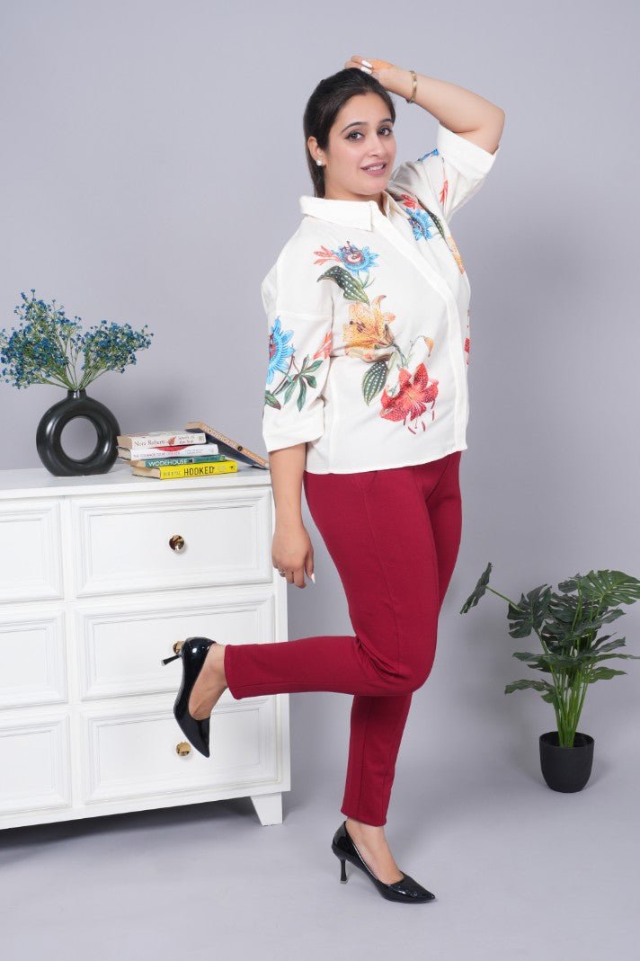 Maroon stretchable biowash USA HQ cotton premium jegging pant with pockets & superior elastic belt - Milano jegging pants with pcoket