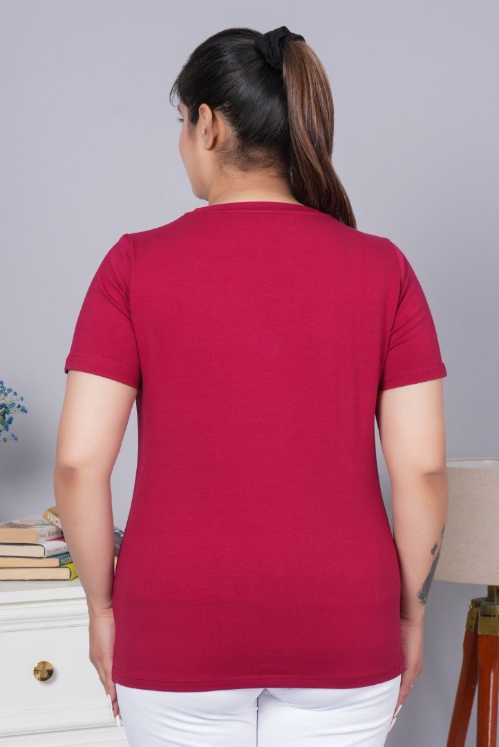 Maroon v neck cotton t-shirt with pockets - Long cotton v neck t-shirt