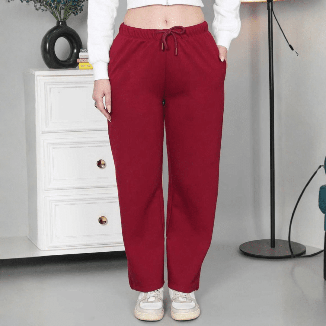 Maroon winter warm flare pants with superior elastic belt. - Winter flare pant