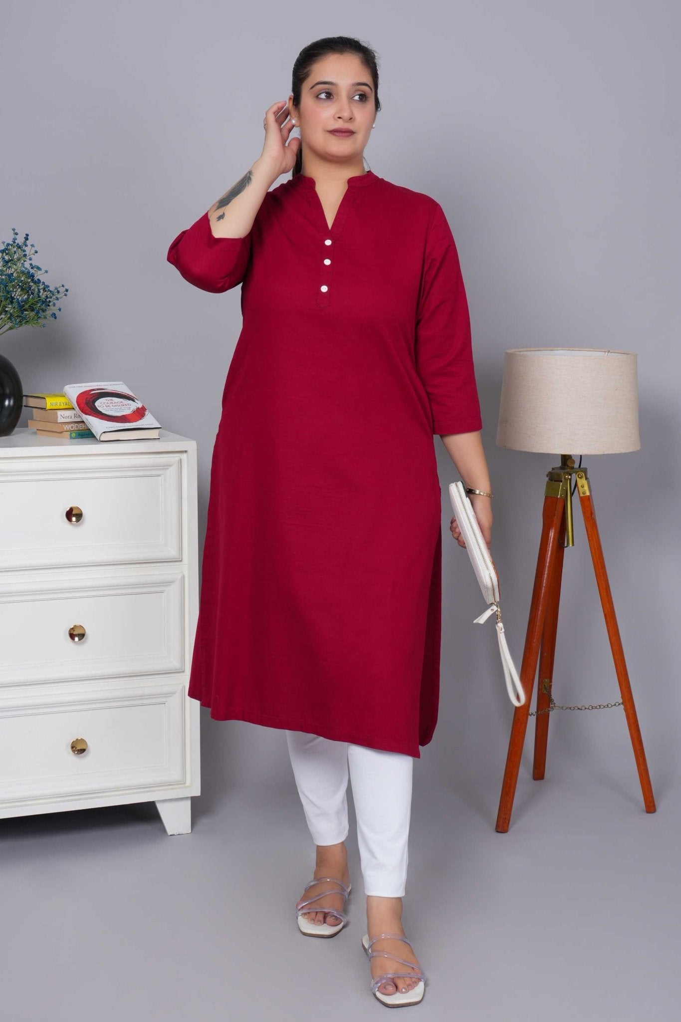 Mehroon 100% Premium Cotton Long Kurta - Long kurta