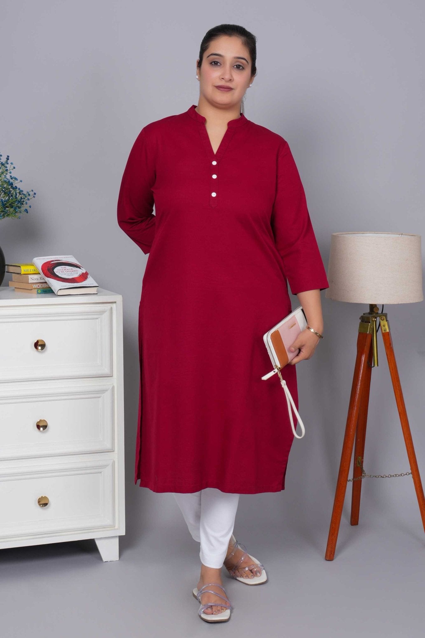 Mehroon 100% Premium Cotton Long Kurta - Long kurta