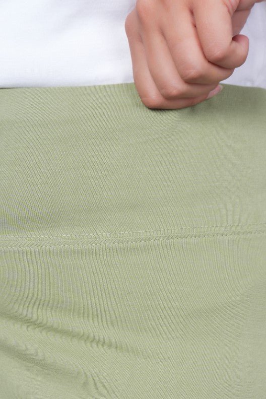 Mint stretchable biowash cotton flare pants with superior elastic belt. - Cotton flare