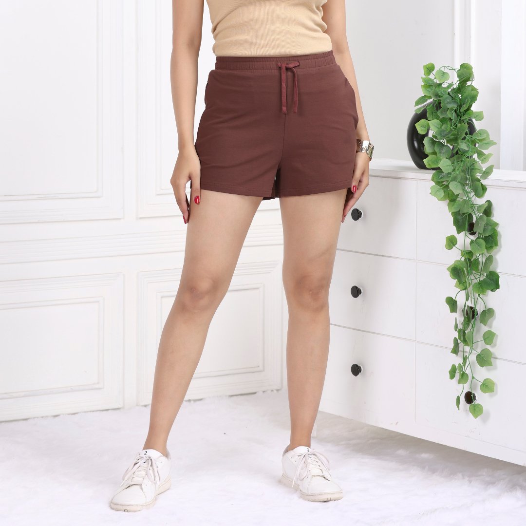 Mocha all day two pocket cotton lycra shorts made with USA HQ cotton with