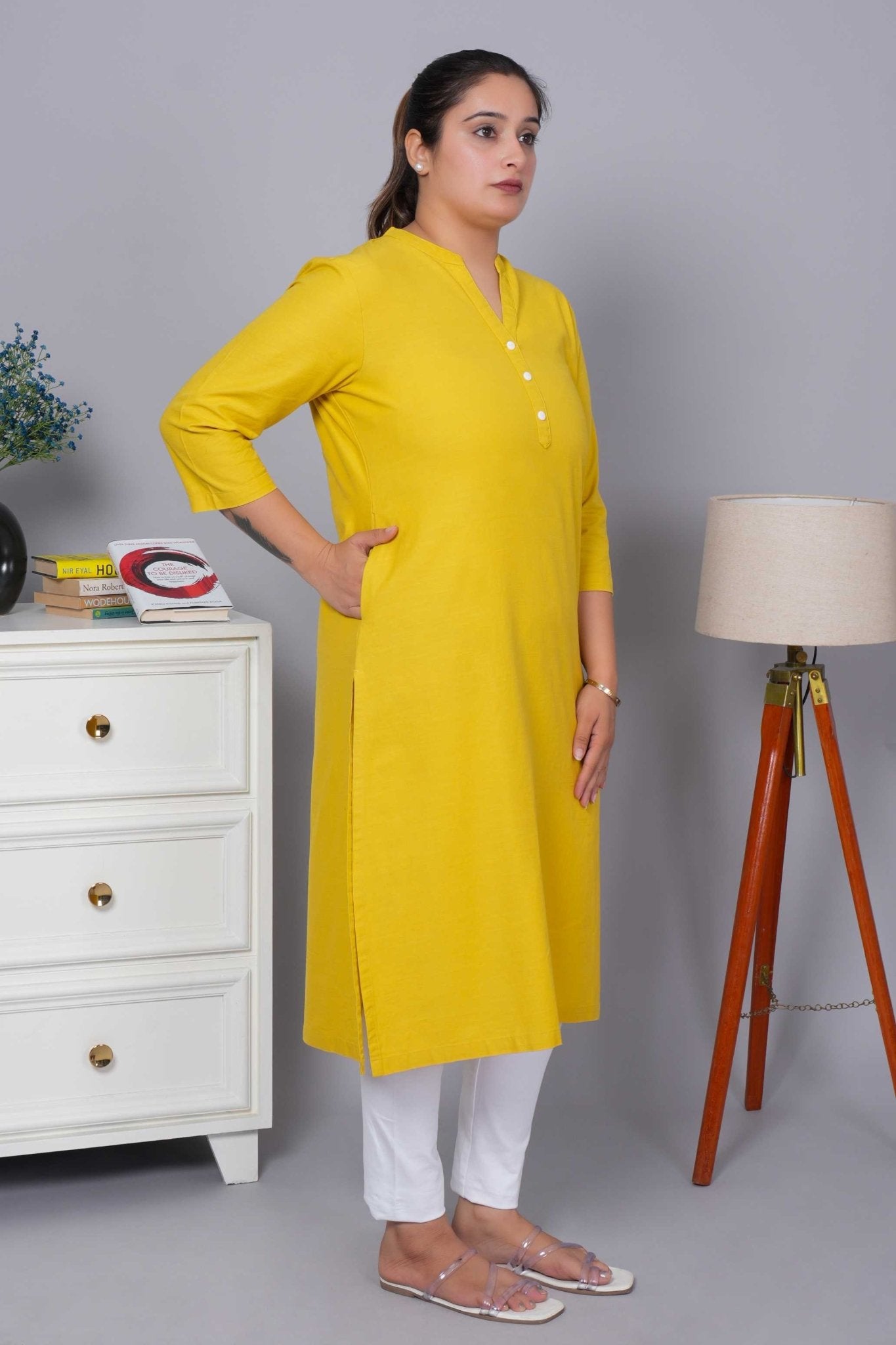 Mustard 100% Premium Cotton Long Kurta - Long kurta