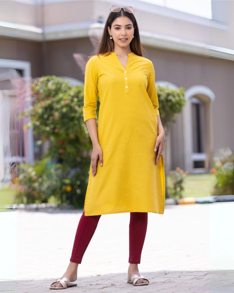 Mustard Cotton Linen Long Kurti for officewear - Long kurti