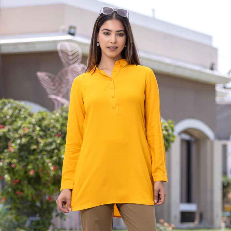 Women Liva Rayon Mustard Ornamental Print Kurta With Comfort Pant main image 1