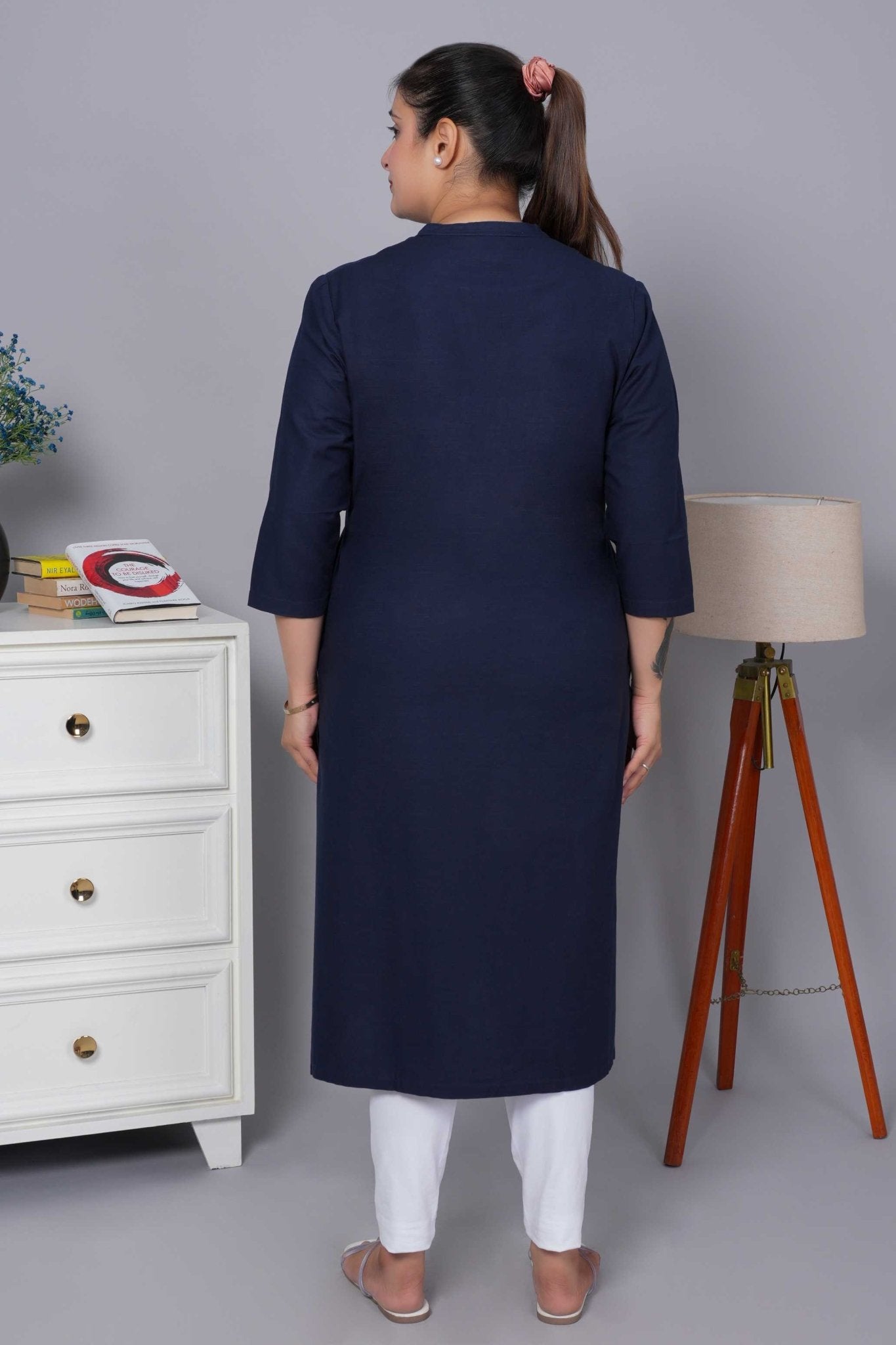 Navy 100% Premium Cotton Long Kurta - Long kurta