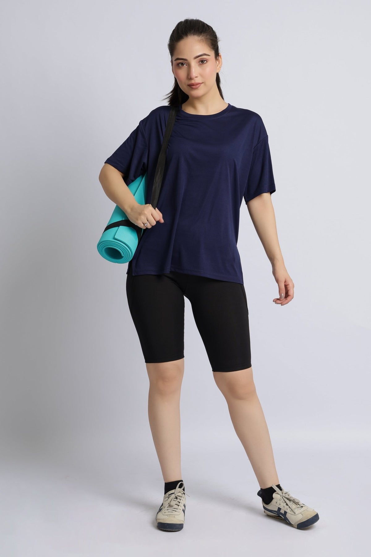 Navy active off shoulder tshirt -Active off shoulder tshirt