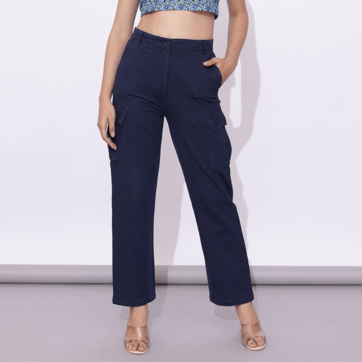 Jeans Womens Blue Combat Trousers Navy Blue Denim Cargo