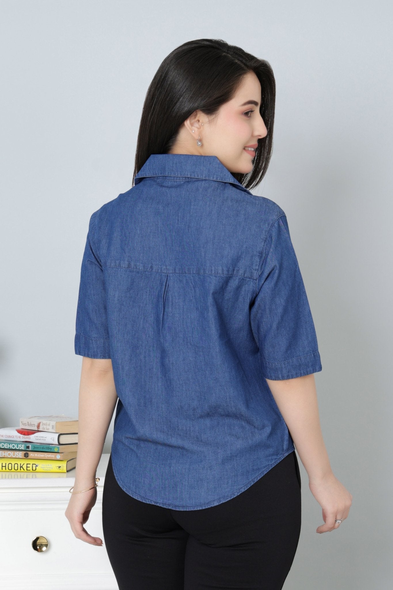 Navy lapel collar top -Lapel collar top