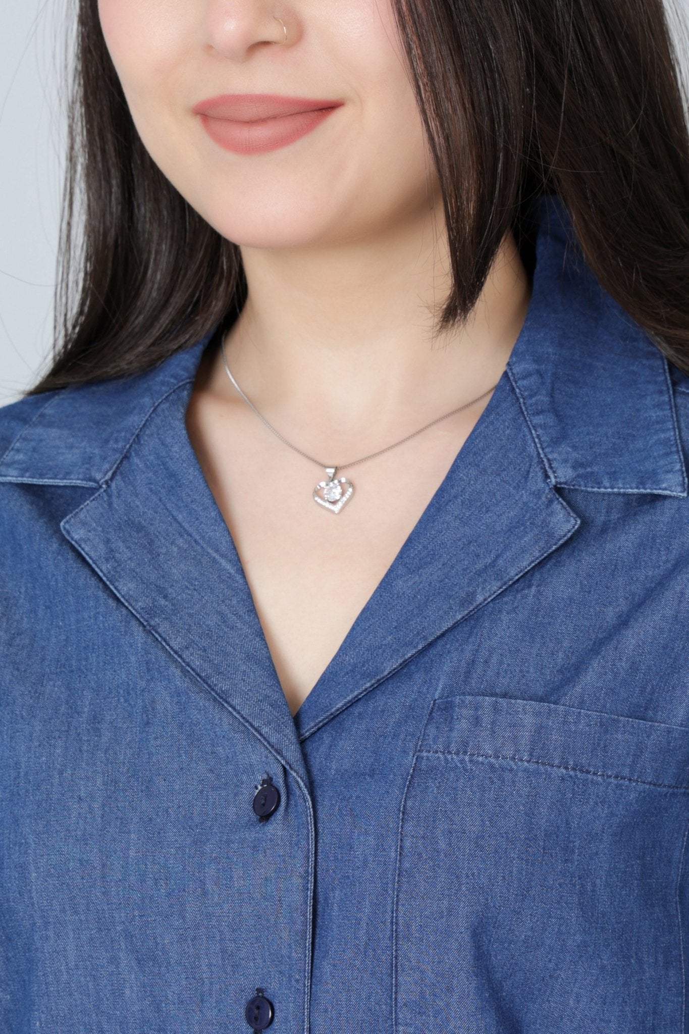 Navy lapel collar top -Lapel collar top