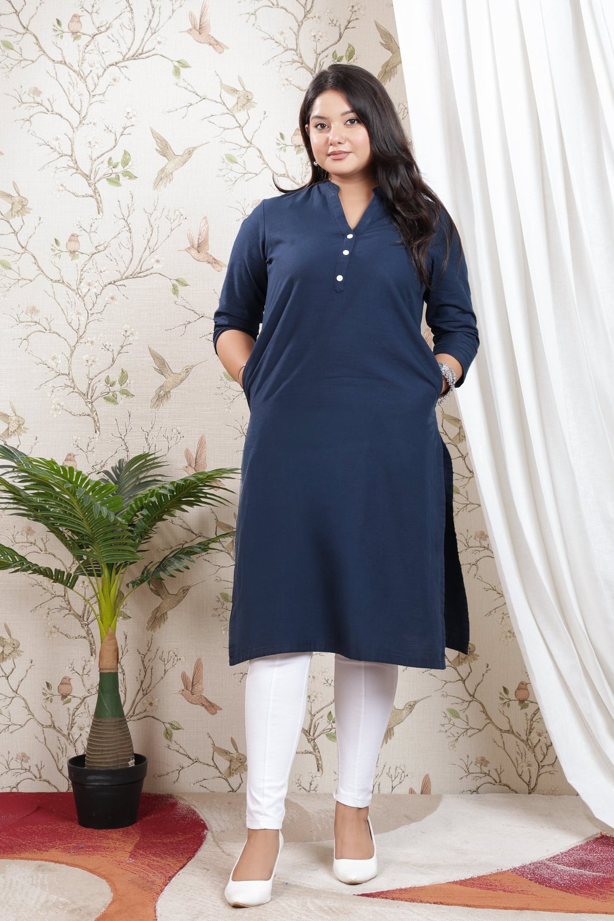 Navy Linen Long kurta -Long kurta